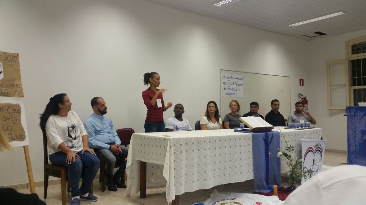 Mesa de Abertura formada pelos membros da Coordenação Nacional, CPR de SP e representante da Cúria de Guarulhos. 
